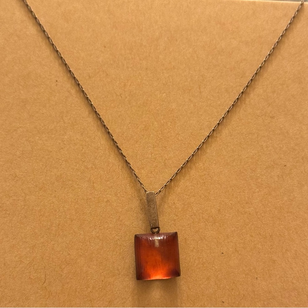 Alexis Bittar Sterling Necklace with Amber Lucite Pendant